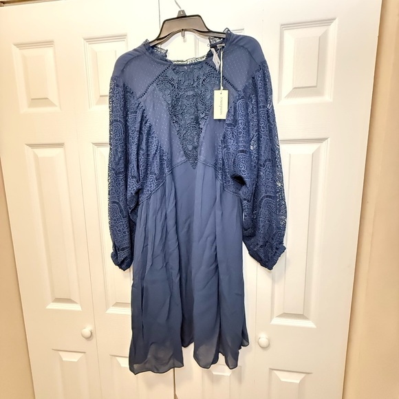 Sundance Dresses & Skirts - Sundance Blue Lace Boho Dress Size Large NWT Sheer Sleeve Midi